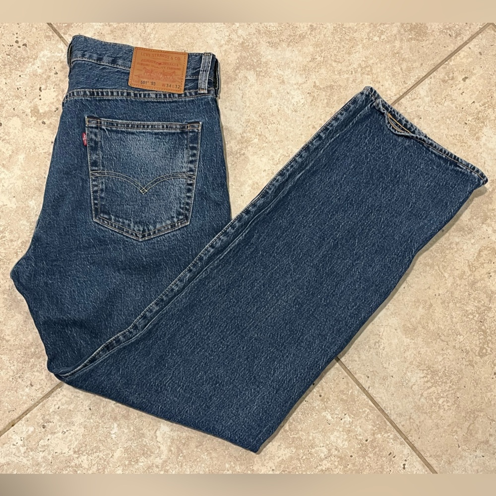 Levi's Premium 501 '93 Straight Jeans 34x32 Button Fly Medium Wash BIG E VTG EUC
